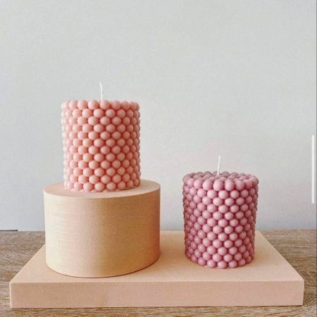 Handcrafted Soy Wax Pastel Pink Pearl Pillar Candle Set of 2